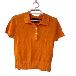Zara Orange Short-Sleeve V-Neck Polo Sweater